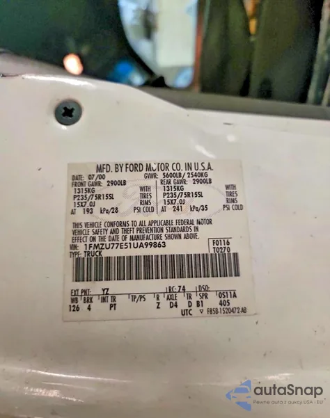 2001 Ford Explorer Sport Trac z USA, uszkodzony, nr VIN 1FMZU77E51UA99863